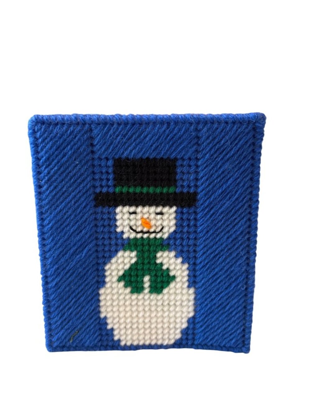 Handmade Blue Snowman Plastic Canvas Tissue Box Cover Winter Holiday Decor - Picture 2 of 7